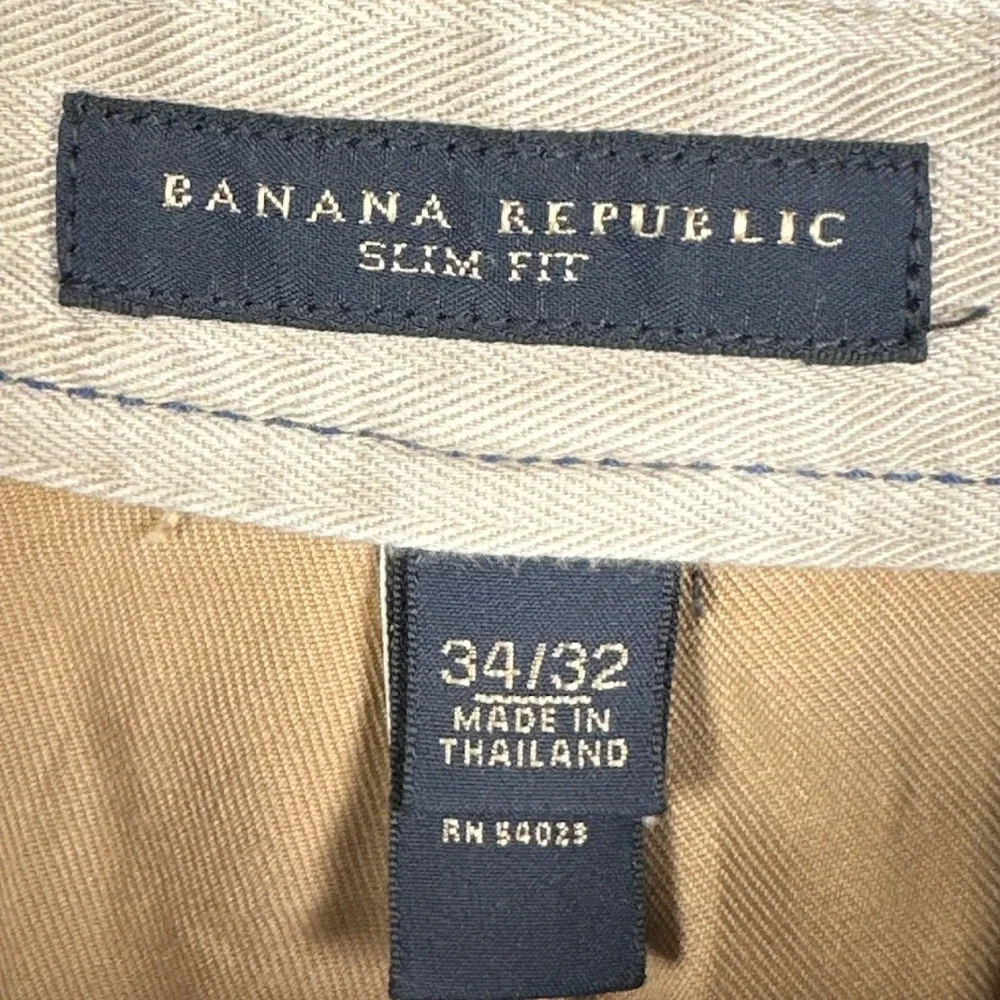 Banana Republic Pants Mens 34X32 Tan Khaki Slim Fit Straight Chinos Flat Front